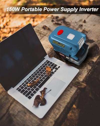 150W Power Inverter Generator Fit for Ryobi 18V Lithium Battery, DC 18V to AC 110V-120V Portable Power Station, with 2 USB & AC Outlet & 200LM LED Light Modified Sine Wave Power Inverter