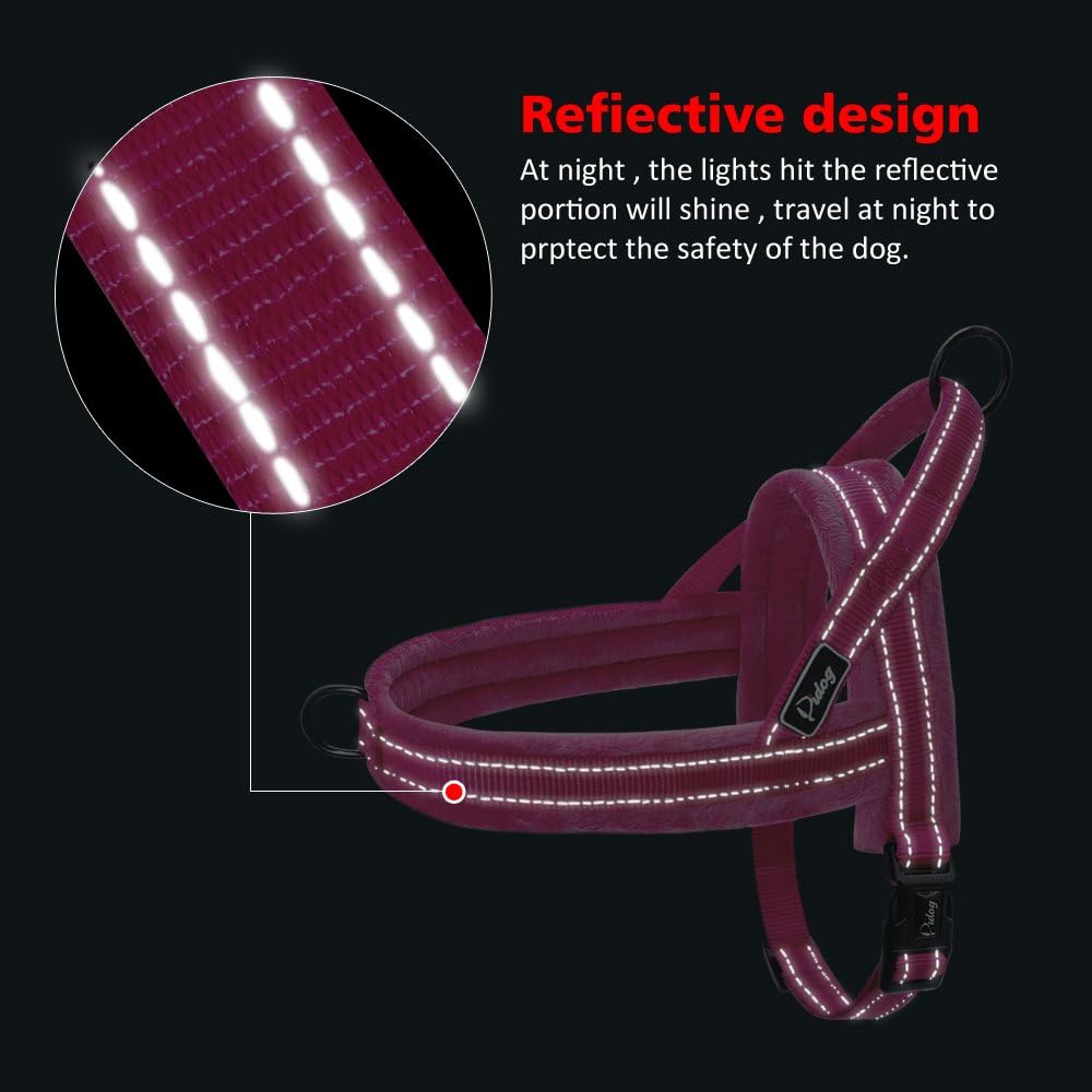 Didog Soft Flannel Padded Dog Vest Harness, Escape Proof/Quick Fit Reflective Dog Strap Harness,Easy for Training Walking,Hot Pink S Size