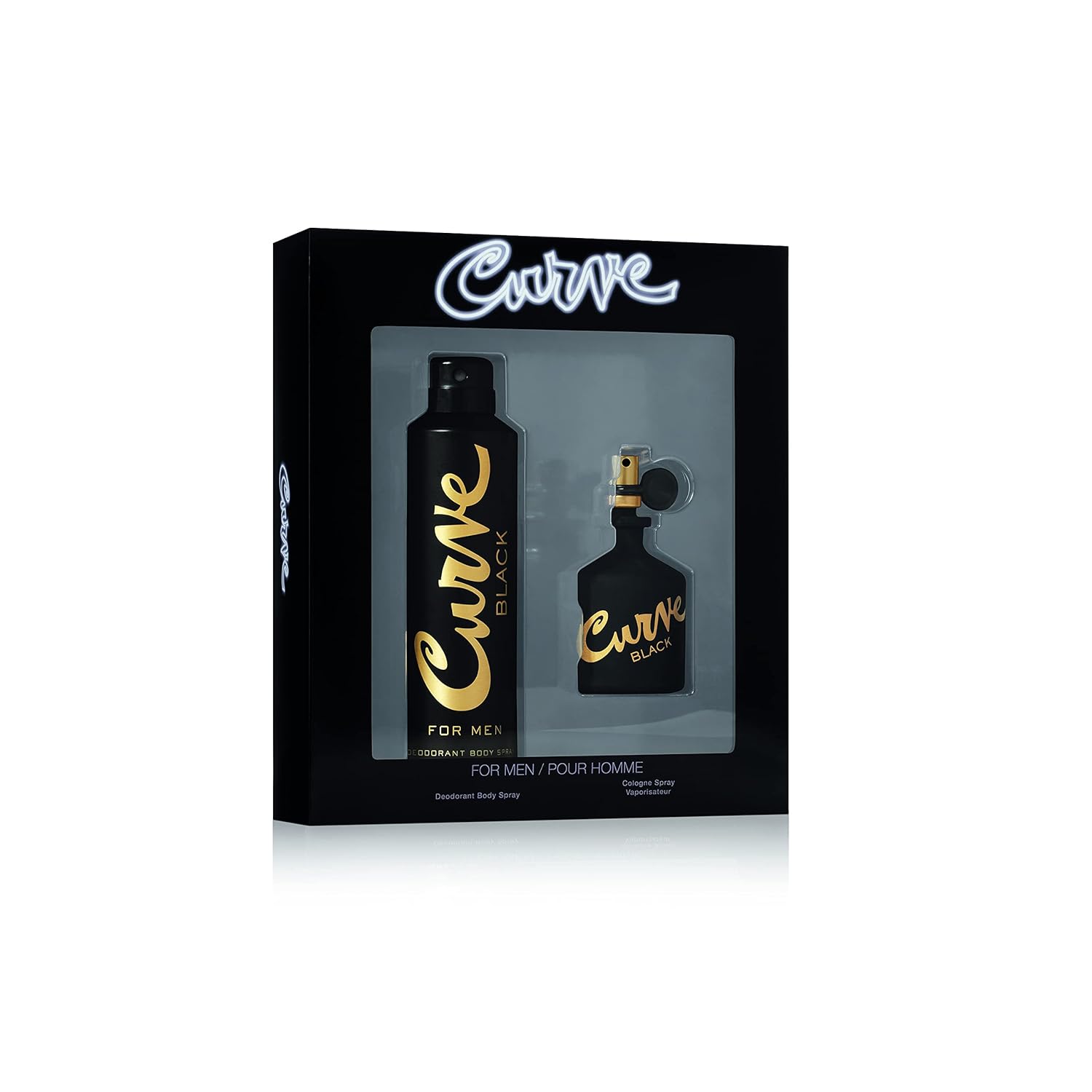 Men's Cologne Fragrance Gift Set by Curve, Deodorant Body Spray & Cologne, Casual Day or Night Scent, Curve Black, 2 Piece Set