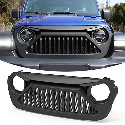 KIWI MASTER Front Grill for Jeep Wrangler JL 2018-2024 Gladiator JT Accessories Matte Black Grille Bumper Mesh (Paint-able)