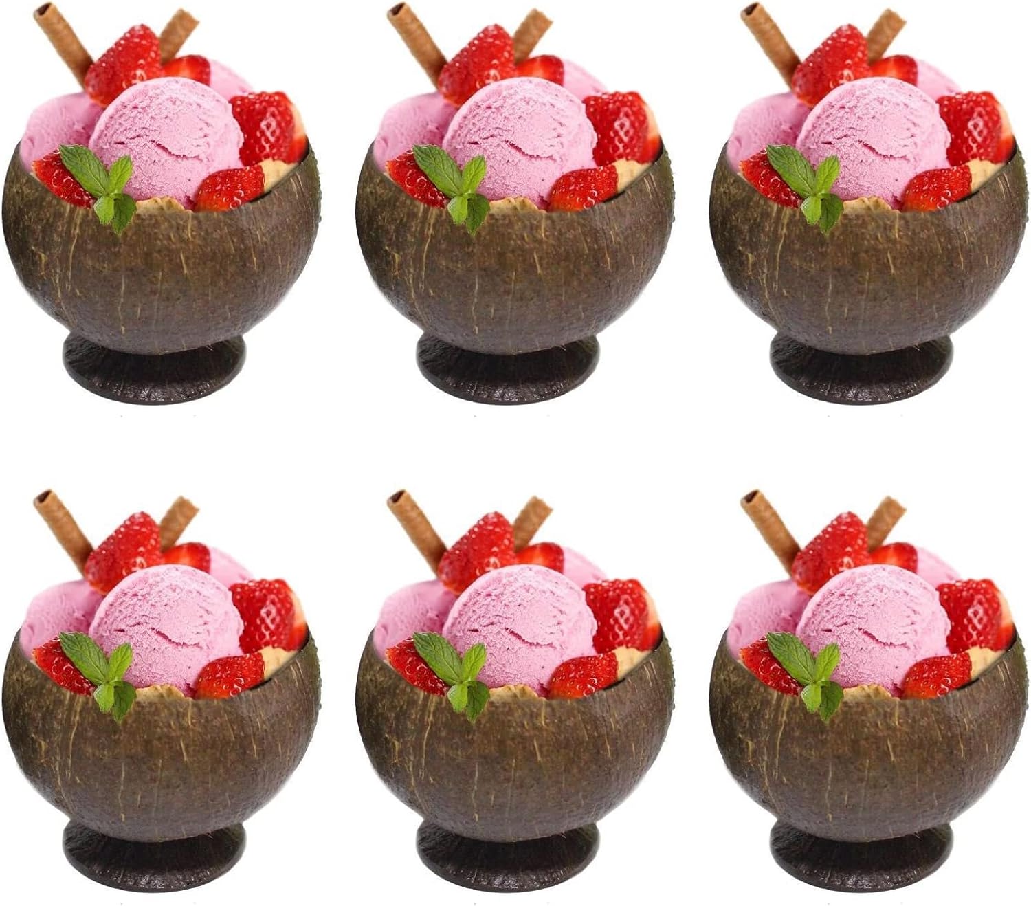 URALFA 6 Pack Natural Coconut Shell Cups, Hawaiian Theme Luau Party Cups Supplies, 12oz