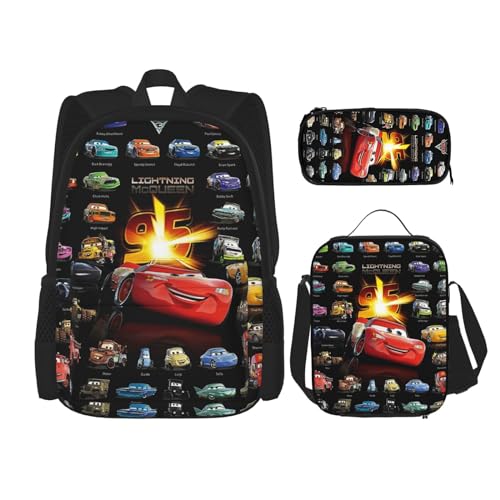 Cars Light.ning M.cqueen Backpack Cute School Backpack Cartoon Back Pack School Book Bag Lightweight Schoolbag With Lunch Bag Box And Pencil Case For Boys Girls Women Men