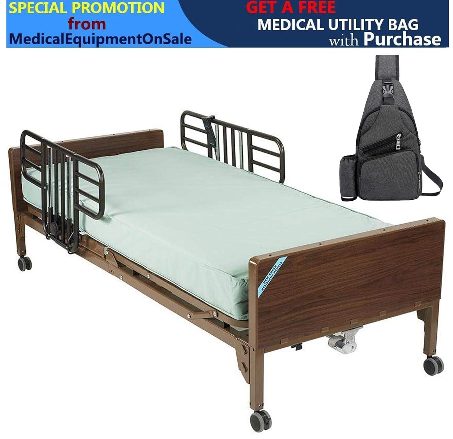 Drive Delta Ultra Light Semi Electric Hospital Bed with Half Rails and 80