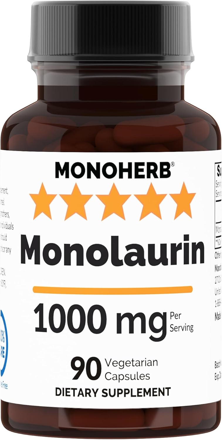 Monolaurin 1000 mg per Capsule - 90 Veg Capsules | Serving size 2 capsules: 1000 mg - 45 Servings