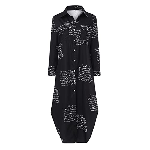 Summer Dresses with Long Sleeves Women's Fashion Lapel Buttons Sexy Slit Shirt Dress Women's Maxi Dresses with