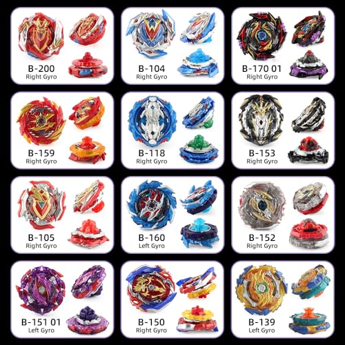 JIMI Bey Battling Top Stadium Battle Set, 12 Burst Spinning Tops 3 Launchers Grip 1 Arena Combat Game, Toy for Kids Boys Ages 6+