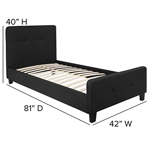 Flash Furniture Tribeca Twin Size Tufted Upholstered Platform Bed in Beige Fabric with 10 Inch CertiPUR-US Certified Pocket Spring Mattress