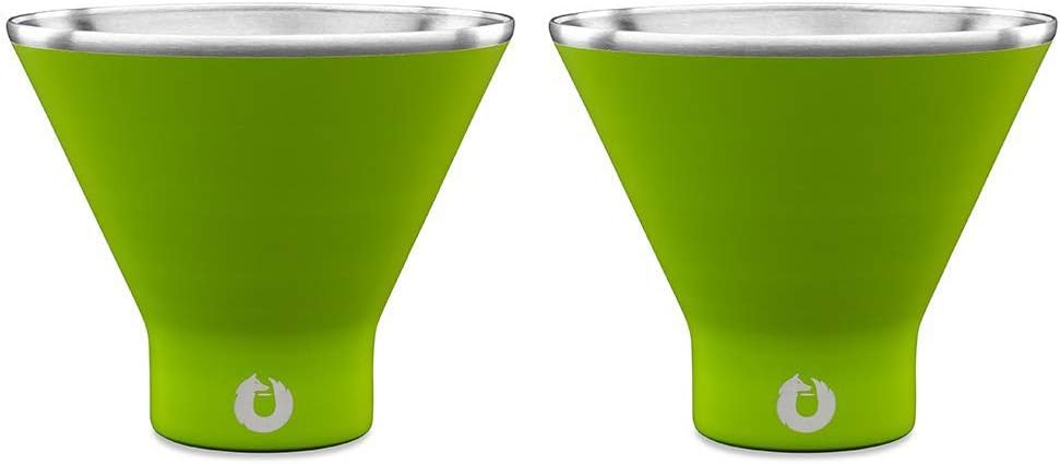 SNOWFOX Premium Vacuum Insulated Stainless Steel Martini Glass, Set of 2, Martinis Stay Icy Cold, Stemless Cocktail Glasses, Elegant Home Entertaining, Bold Beautiful Barware Set, 8 oz, Lime