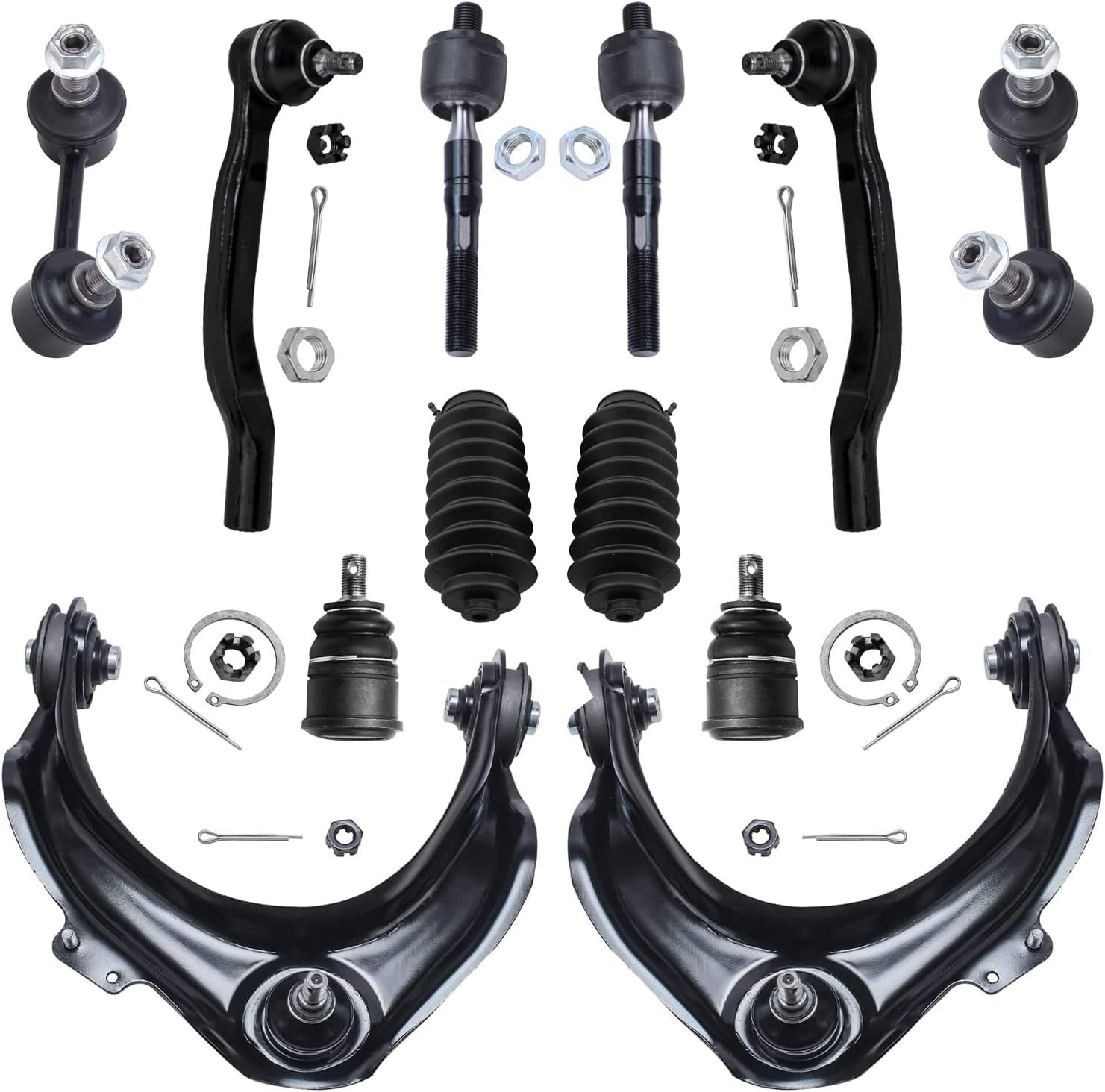 Detroit Axle - 12pc Front End Control Arms Kit for 98-02 Honda Accord, Upper Control Arms Tie Rods Sway Bars Boots Lower Ball Joints 1998 1999 2000 2001 2002 Replacement