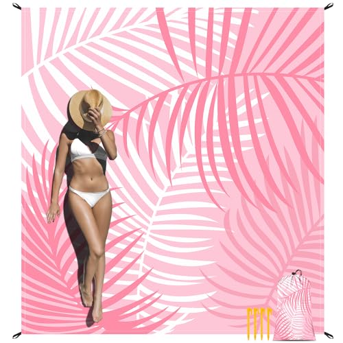 Bohemian Beach Blanket, 78''×86'' Large Waterproof Sandproof Beach Picnic Blanket 4 Adults, Polyester Lightweight Compact Sand Free Beach Mat w/ 4 Stakes for Travel, Camping, Hiking - Rainbow Leaves