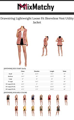 MixMatchy Women's Drawstring Lightweight Loose Fit Sleeveless Safari Vest Utility Jacket