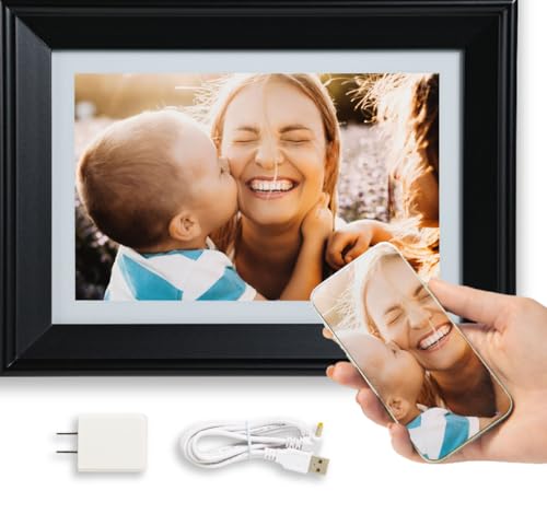 10in WiFi Digital Photo Frame w/Battery | Load Family Pictures by Email, App, Web, USB/SD | 32GB | Great Gift | Easy Touchscreen Setup | Plays Videos | Black