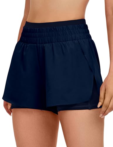 BMJL Women's Running Shorts High Waisted 2 in 1 Gym Shorts Side Split Wide Waistband Athletic Shorts