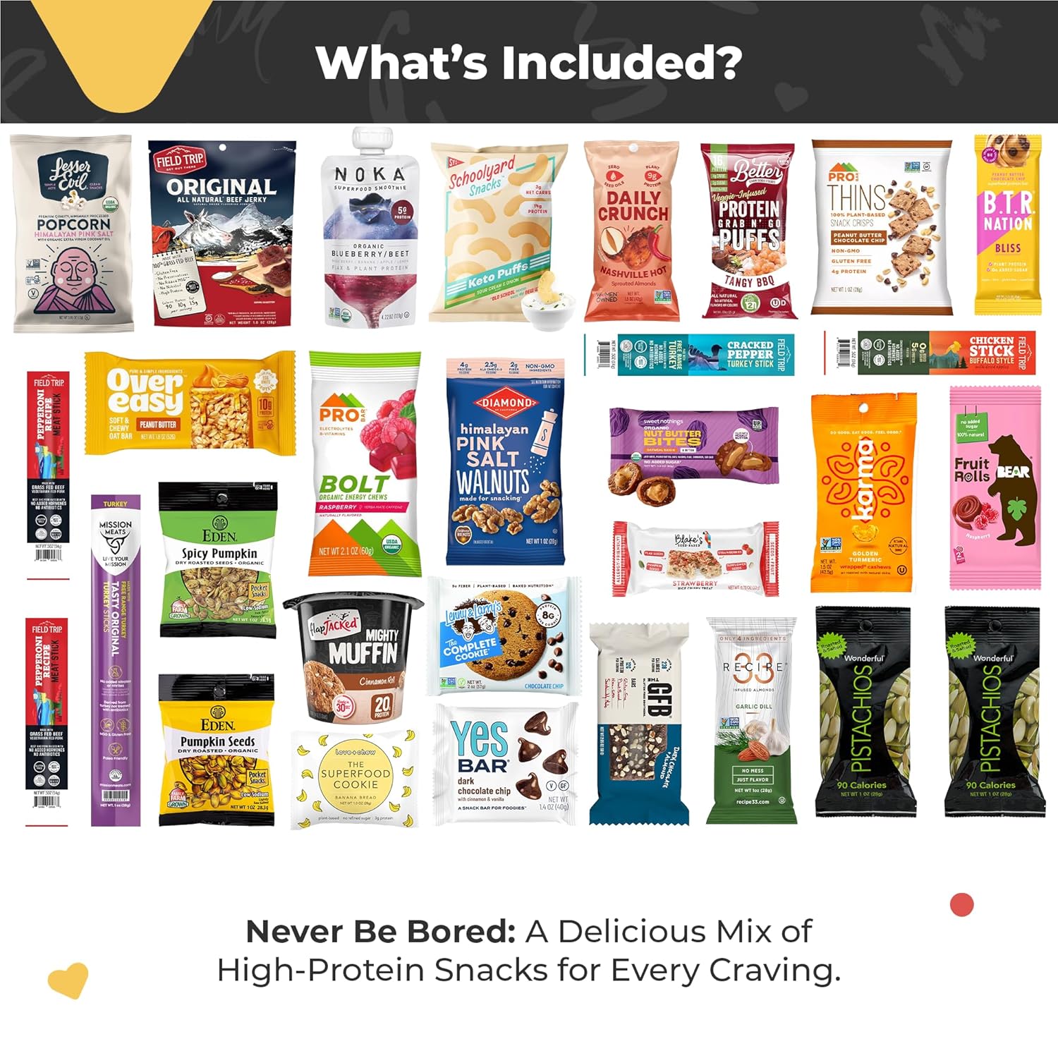 High Protein Healthy Snacks Fitness Box: Mix Of Natural Organic Non-GMO Protein Bars Cookies Granola Mix Jerky Nuts Premium Care Package