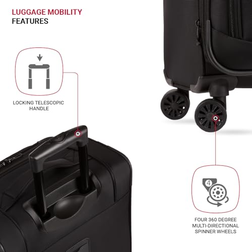 SwissGear Sion II Softside Expandable Luggage with Spinner Wheels, Black, 3-Piece Set (20/24/28)