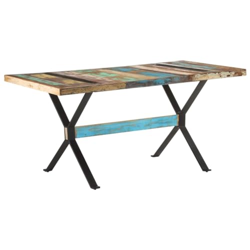 vidaXL Rectangular Dining Table with Powder-Coated Steel Legs - Solid Reclaimed Wood – Weathered, Aged Wood Sourced from Old Buildings - Unique Grain and Color Pattern – Industrial Style – Easy As...