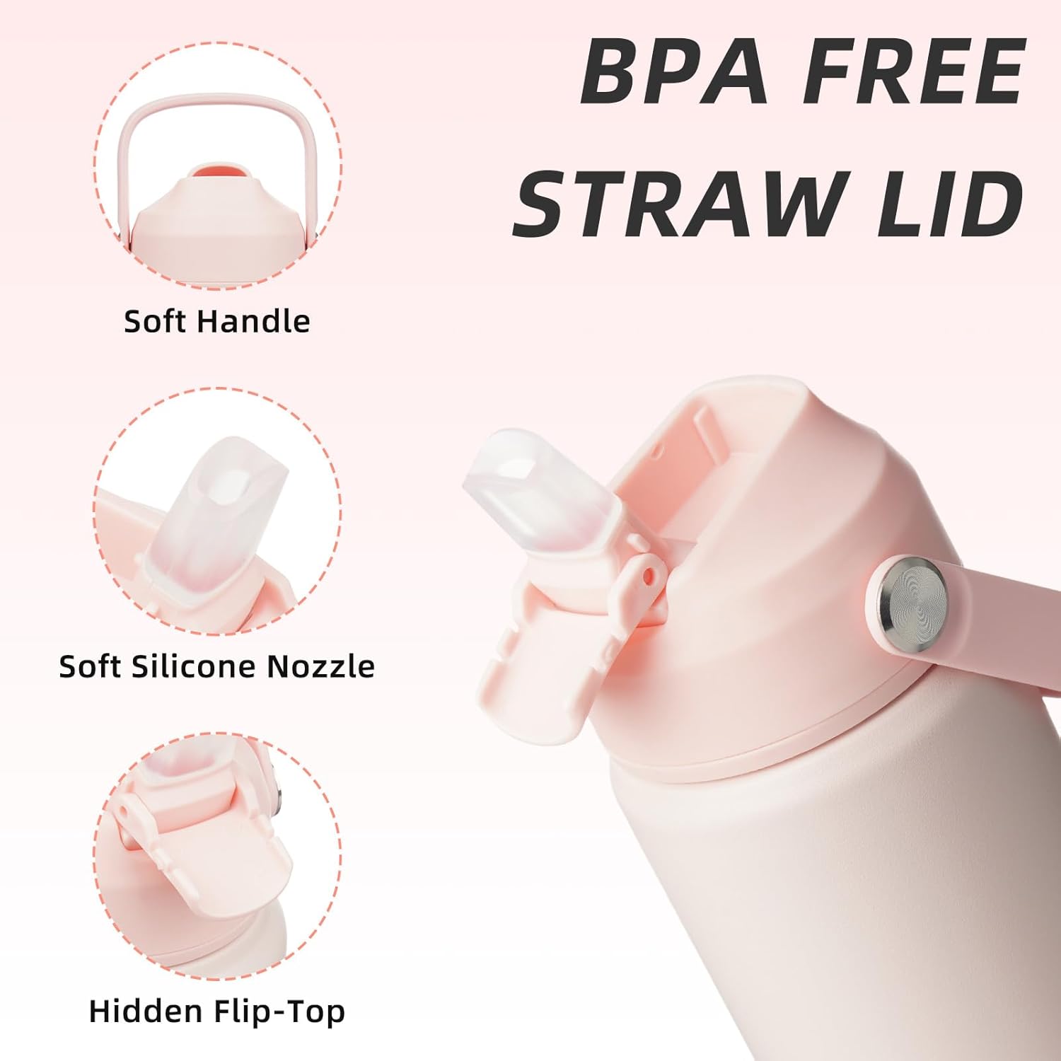 BJPKPK Insulated Water Bottle with Straw Lid, 12oz Thermos Water Bottles, Flex Handle & Non-slip Boot, BPA Free Leak Proof Stainless Steel Metal Water Bottles, Tumblers, Cups,Pearl Pink