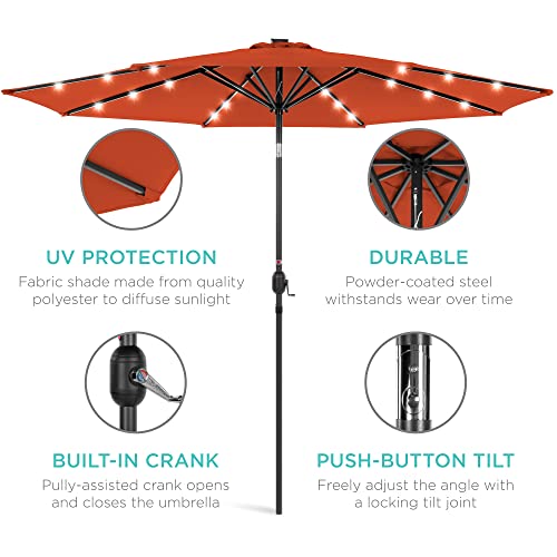 Best Choice Products 10ft Solar Polyester LED Lighted Patio Umbrella w/Tilt Adjustment and UV-Resistant Fabric - Gray