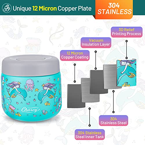 Charcy 9oz Kids Stainless Steel Insulated Food Jar, Wide Mouth Leak-Proof Soup Thermo, Container Set for 8h Hot and 6h Cold - Pink