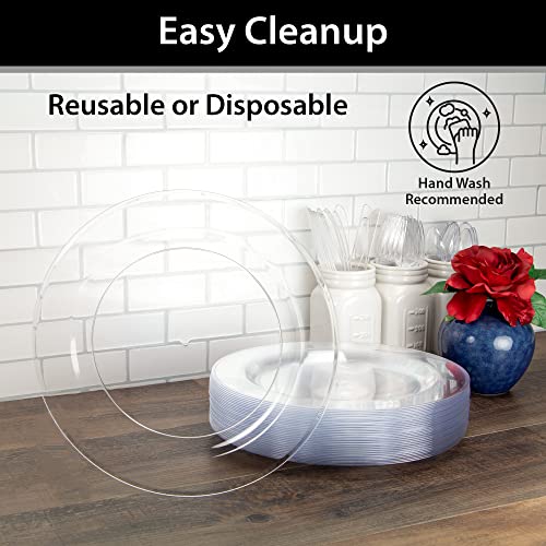 120 Count Plastic Plates 10.25 inch Premium Quality Heavyweight China Like Disposable Plates, Wedding and Party Dinnerware, Crystal Clear, Value Pack 120 Count
