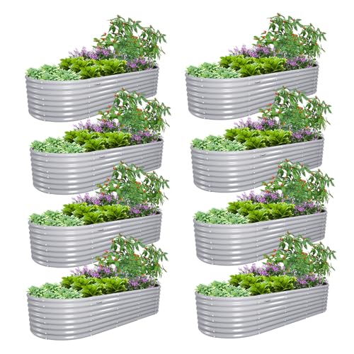 2 Pack 8x3x2FT Galvanized Raised Garden Bed Kit Oval Metal Ground Planter Box Outdoor Bottomless Planter Raised Beds for Vegetables Flowers Herbs Fruits, Gray