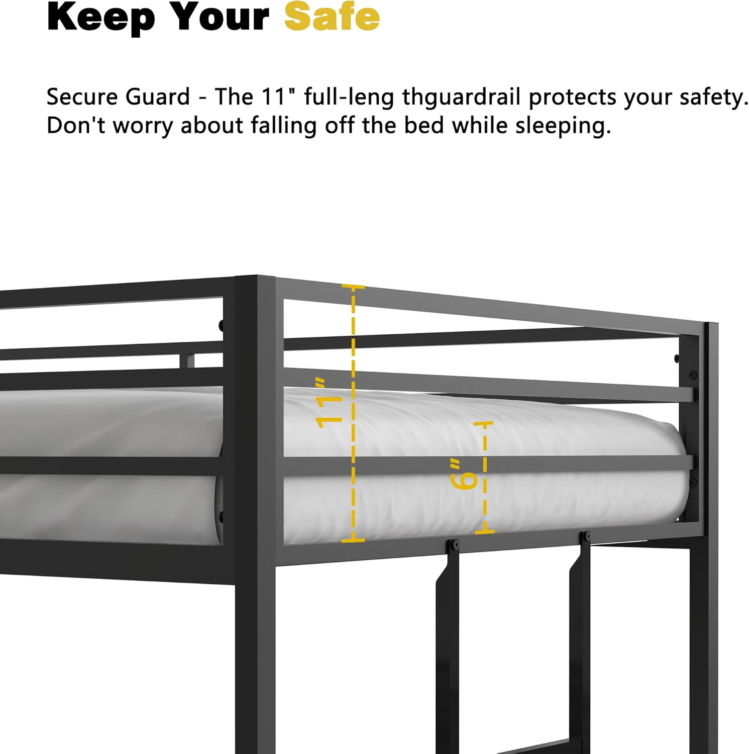 Adam Twin Over Twin Metal Bunk Bed, Sturdy Black Frame, Bedroom Furniture, Space-Saving Design, Easy Assembly, No Box Spring Needed