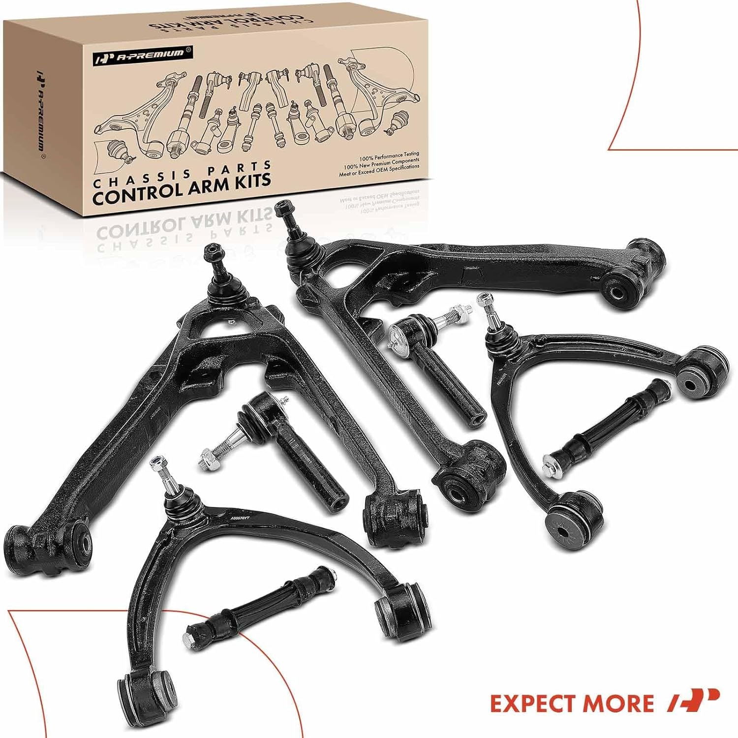 A-Premium 8Pcs Front Suspension Kit, Upper Lower Control Arm Sway Bar Link Outer Tie Rod End, Compatible with Chevrolet & GMC & Cadillac - Silverado 1500 Tahoe Suburban Avalanche Sierra Yukon Escalade