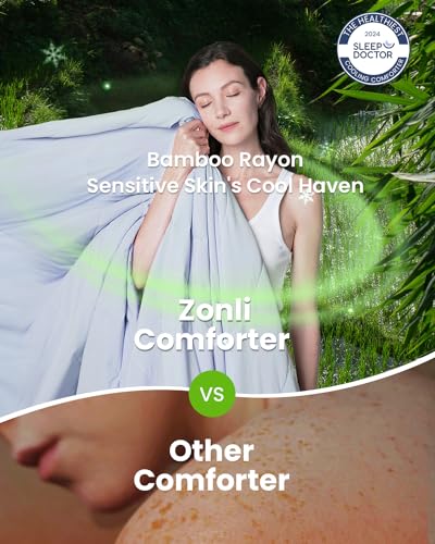 ZonLi Z-Magic Cooling Comforter Oversized King, Hypoallergenic Bamboo Viscose, Lightweight Breathable Soft Summer Blanket for Hot Sleepers, Quickly Cooling Quilt for Night Sweats, Grey 106