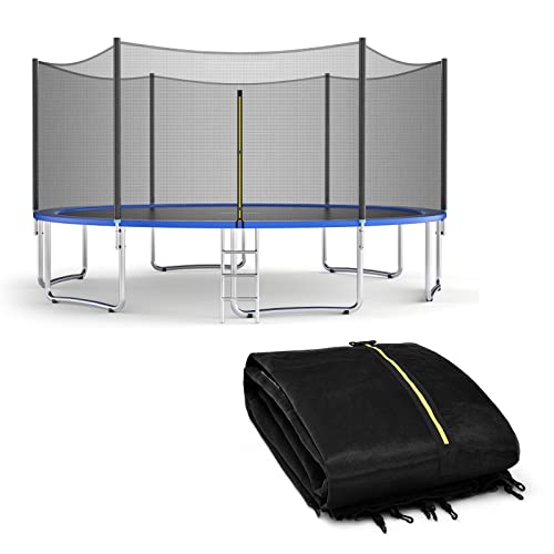 Giantex Trampoline Safety Net, 8 10 12 14 15 16Ft Weather-Resistant Replacement Enclosure Net for Round Frame, with Double-Headed Zippers, Protection Buckles & Enhanced Hook, Poles Not Included