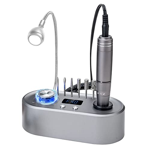 Delanie 40000 RPM Nail Drill Machine for Acrylic Nails Gel Nails, Professional Electric Nail File E File with Light Lamp Manicure Tool, Gray