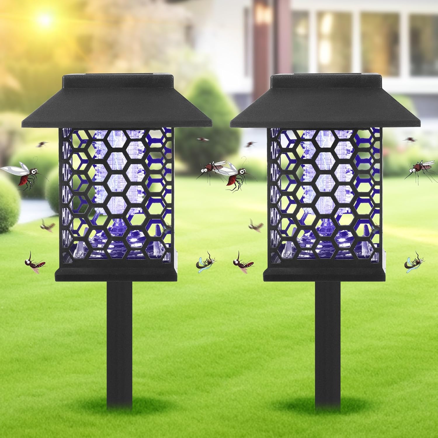 2 Pack Solar Bug Zapper Outdoor 2 in 1 Mosquito Zapper Killer Lamp & Lighting Fly Zapper Repellent Stake Landscape Fixture for Garden Patio Pathway Backyard Camping Insect Mosquito Repellent