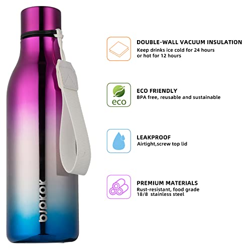 BJPKPK Insulated Water Bottles, 18oz Stainless Steel Metal Water Bottle with Strap, BPA Free Leak Proof Thermos, Mugs, Flasks, Reusable Water Bottle for Sports & Travel, Pink