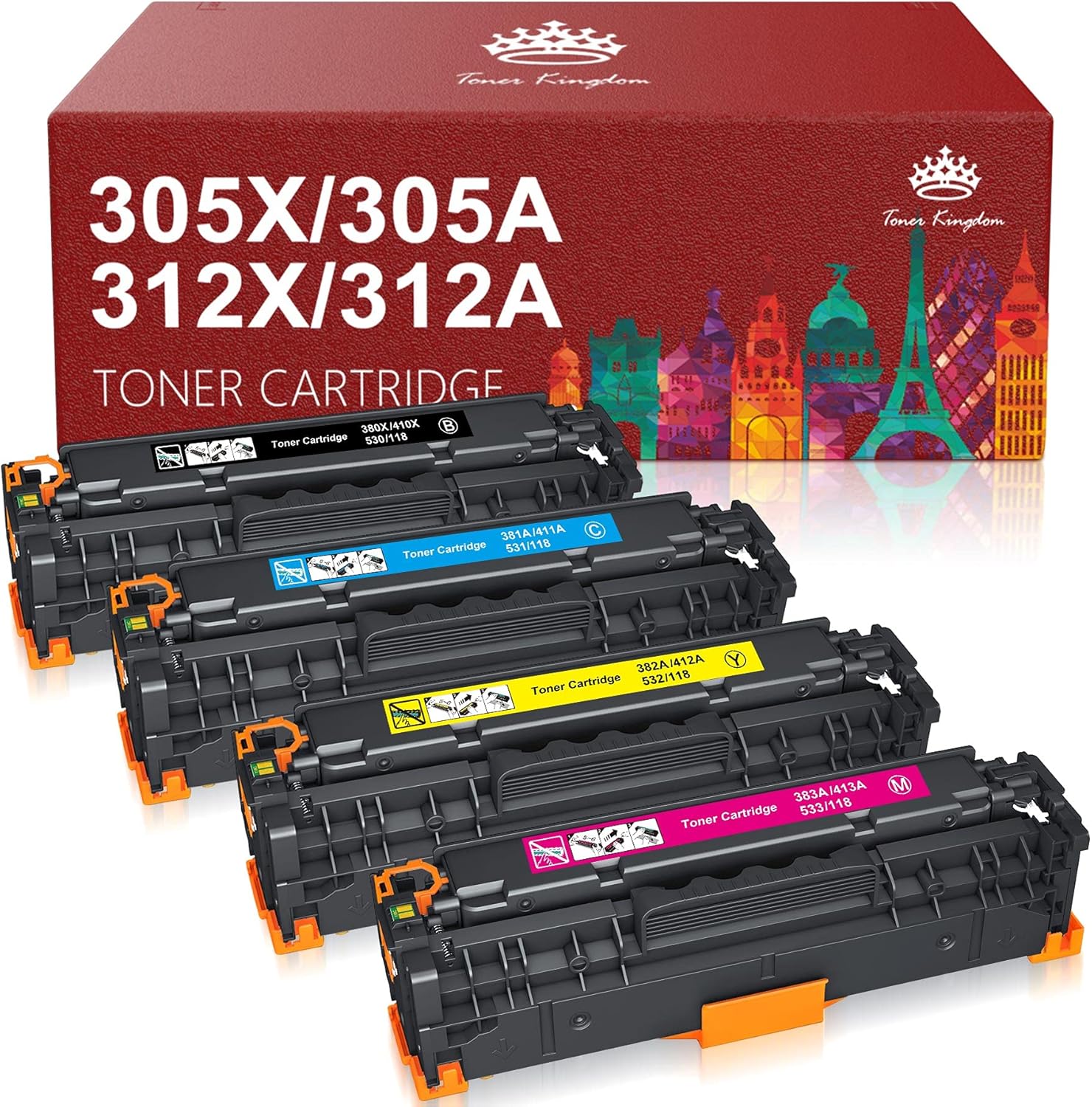Toner Kingdom Remanufactured Toner Cartridge Replacement for HP 305 305A 305X 312 312A 312X for HP LaserJet Pro 400 300 Color MFP M451dn M451nw M475dn M476nw M476dw M351A M375nw toner Printer (4 Pack)