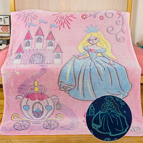 Glow in The Dark Dinosaur Blanket for Boys –Soft Plush Blue Fleece Throw Blanket. Great Dinosaur Gifts for Kids, Grandkids, Baby, Toddler, Birthday, Christmas! 8+ Hour Glow. (50”X60”)