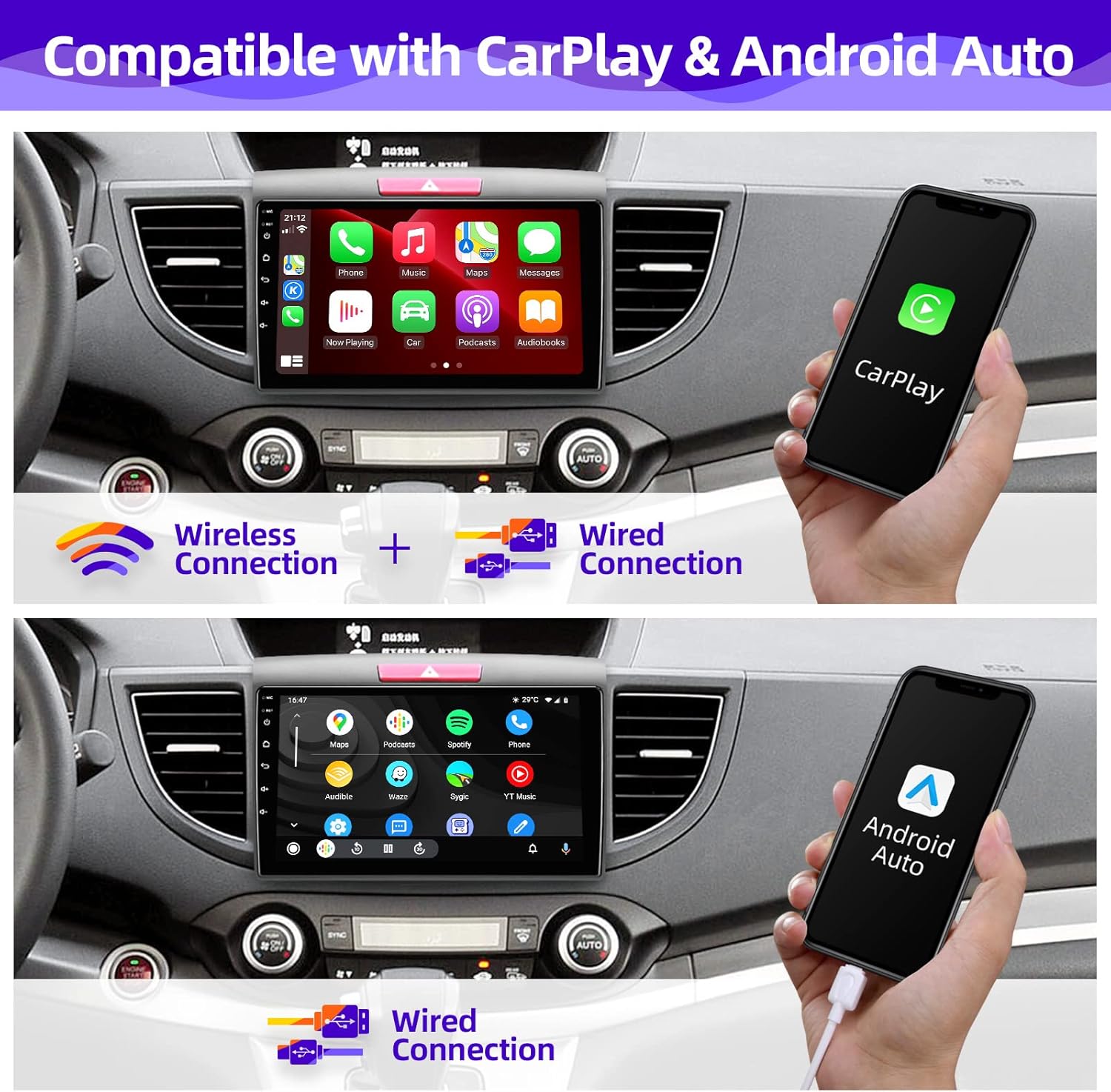 Android 11 Car Radio updated Compatible with Wireless Carplay Android Auto for Honda CRV 2012-2016 8core 1280X720 IPS TouchScreen Stereo Bluetooth GPS WFIF Navigation multimedia player Head Unit