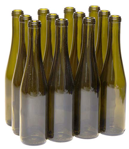 North Mountain Supply 375ml Frosted Glass Stretch Hock Wine Bottle Flat-Bottomed Cork Finish - Case of 12