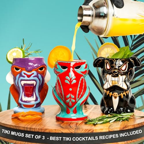 Tiki Mugs For Cocktails Set of 3 - Tiki Cups & Mai Tai Glasses - Tiki Glasses, Tiki Glass, Tiki Glasses for Cocktails
