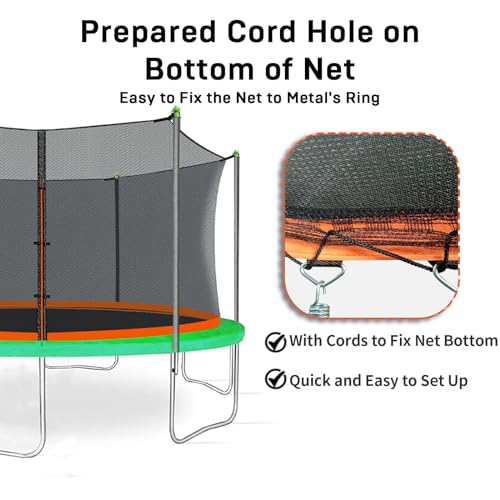 Trampoline Net Replacement with 6 Pole Caps, 12 ft 14 ft 15 ft Trampoline Net Round Safety Trampoline Net UV-Resistant Weather-Resistant Breathable Durable Net(Not Include Poles)