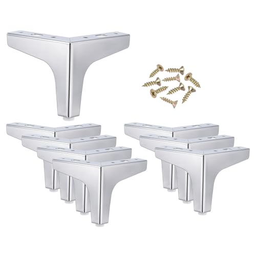 PATIKIL Metal Furniture Legs 4 Inch, 8 Pack Triangle Furniture Feet DIY Replacement Legs Modern Style for Cabinet Cupboard Table Couch Sofa Dresser, Silver