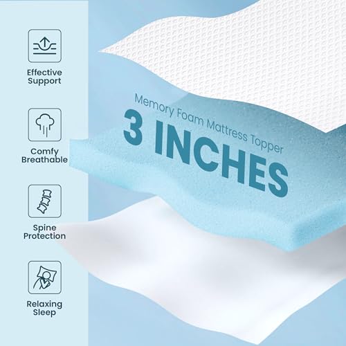 3 Inches Queen Mattress Topper, 7-Zone Egg Crate Foam Mattress Topper Queen Size for Back Pain, Lavender Cooling Gel Infused Mattress Pad for Comfort Sleeep