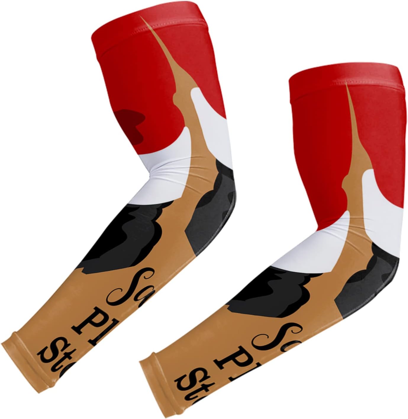 Santa Please Stop Here Arm Sleeves for Women Man Youth,UV Sun Protection Sleeves Compression Cooling Sleeves for Golf,Running,Cycling,Fishing,Driving,Hiking,Christmas Santa Red Brown Black Winter XXL