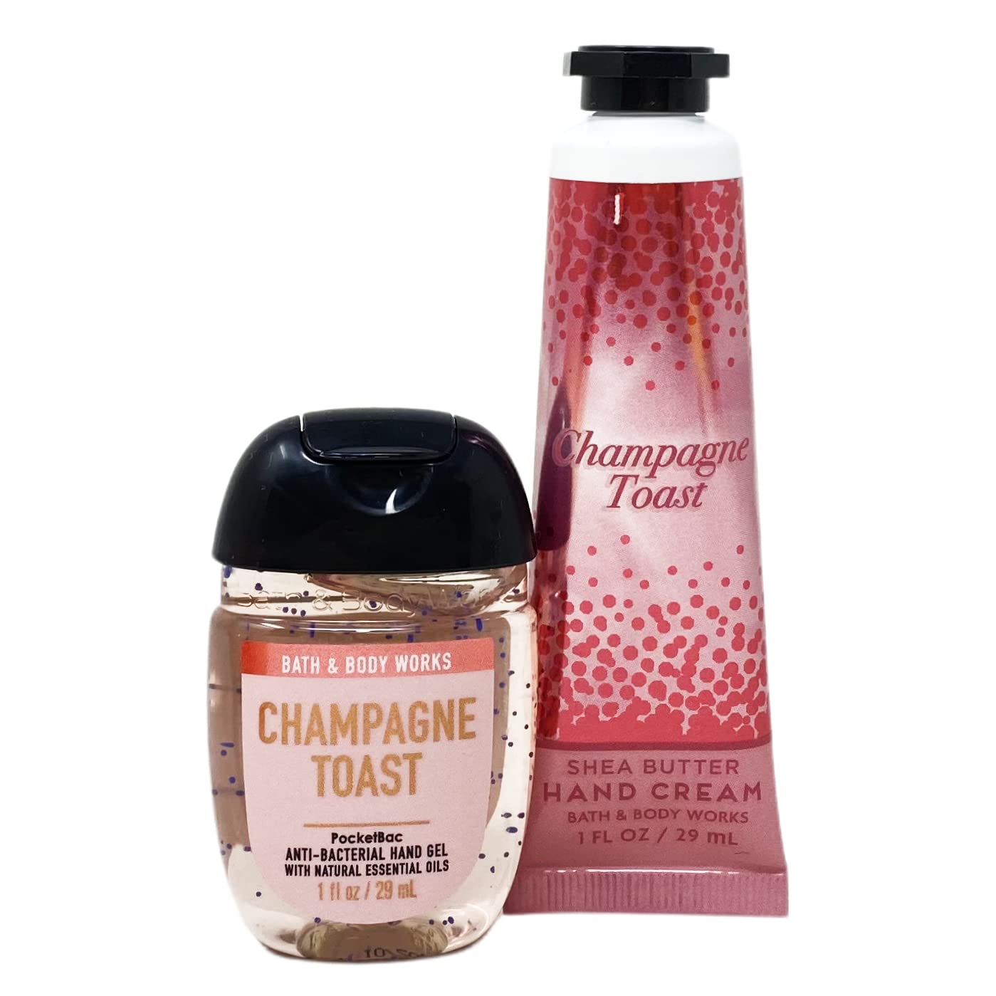 Bath and Body Champagne Toast Travel Gift Set - Hand Gel and Hand Cream Arranged Inside a Small Festive Gift Box