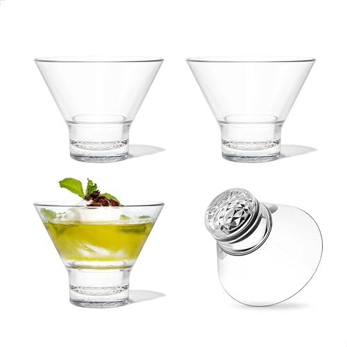 TOSSWARE RESERVE 8oz Stemless Martini Glass, SET OF 4, Premium Quality, Tritan Dishwasher Safe & Heat Resistant Unbreakable Plastic Cocktail Glasses, Clear