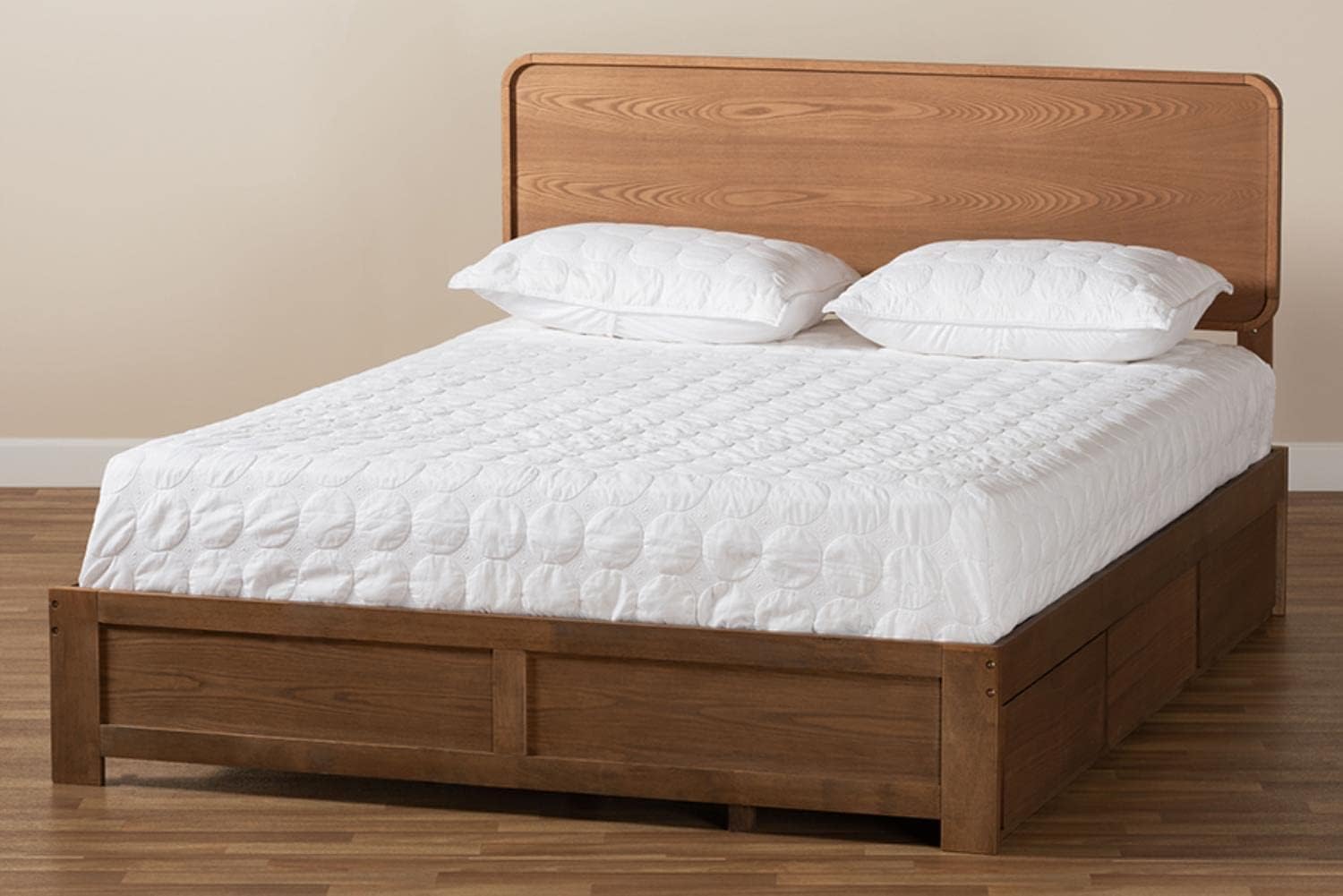 Baxton Studio Eleni Walnut Finished Wood Queen Size 3-Drawer Bed