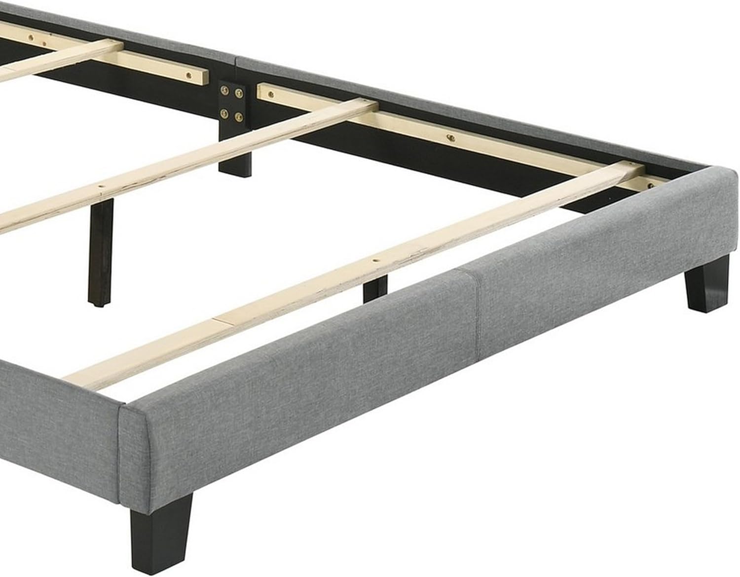 Benjara Lih Modern Wingback Queen Bed, Button Tufted Headboard, Nailhead Trim, Gray, Black