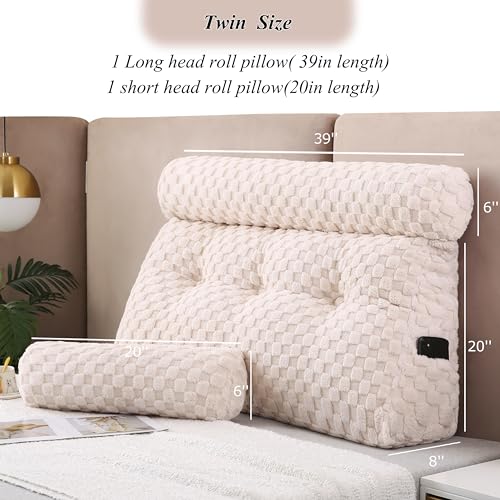 Wedge Headboard Pillows + A Long and Short Head Roll Pillows Bed Wedge Pillow for Headboard Large Bolster for Bed Backrest Pillows for Sitting in Bed