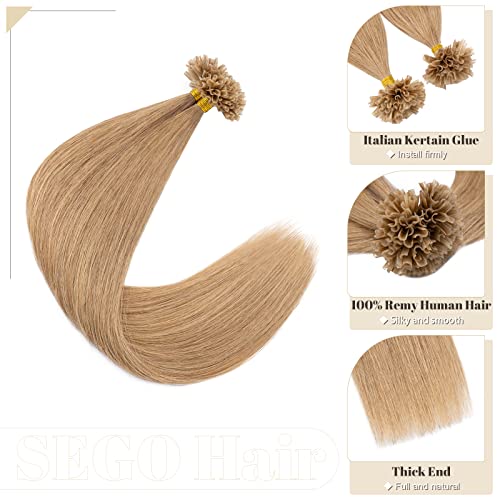 SEGO Pre Bonded U Tip Hair Extensions Human Hair Keratin Fushion Nail Tip Remy Human Hair Extensions Highlight Silky Straight 100 Strands/Pack 50g 24 Inch #4P27 Medium Brown mix Dark Blonde
