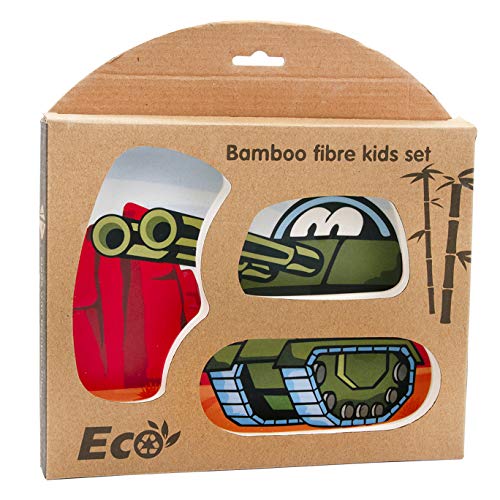 Kid Plate Set Bamboo Toddler Plates Dinnerware Dinner Dish Set Baby Feeding Spill Proof Divided Plate - Baby Spoon and fork 3-Piece Set for Kids and Toddlers Teaches Child Portion Control