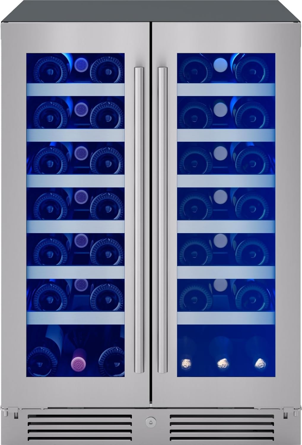 Zephyr PRW24C32C Presrv 24 Inch Wide 42 Bottle Capacity Built-In/Free Standing Dual Zone Wine Cooler with 3-Color LED Lighting - Stainless Steel