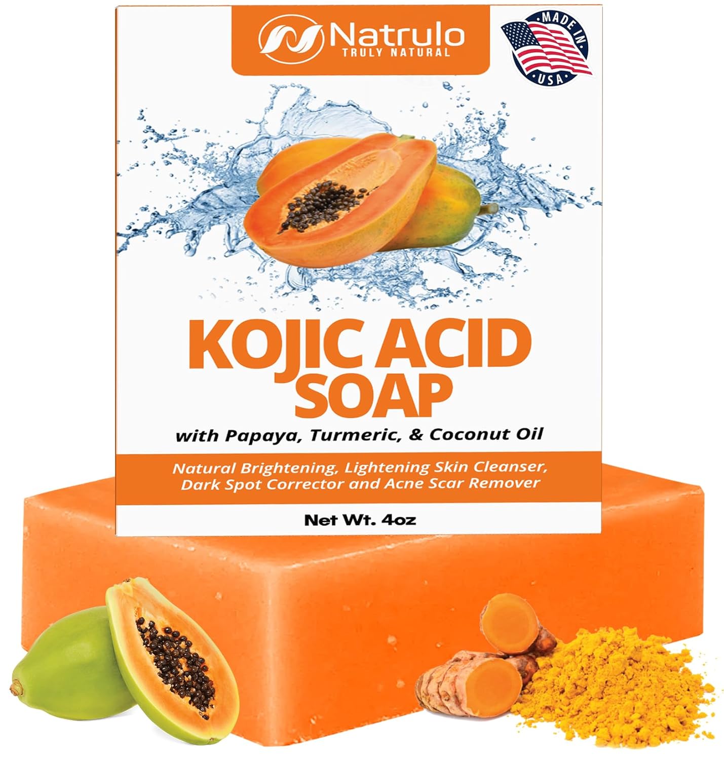 Kojic Acid Soap for Hyperpigmentation – Kojic Turmeric Papaya Soap for Skin Brightening – Dark Spot Soap Reduces Acne, Cleanse Scars & Evens Tone – Kojic Acid Body Wash Made in USA, for All Skin Types
